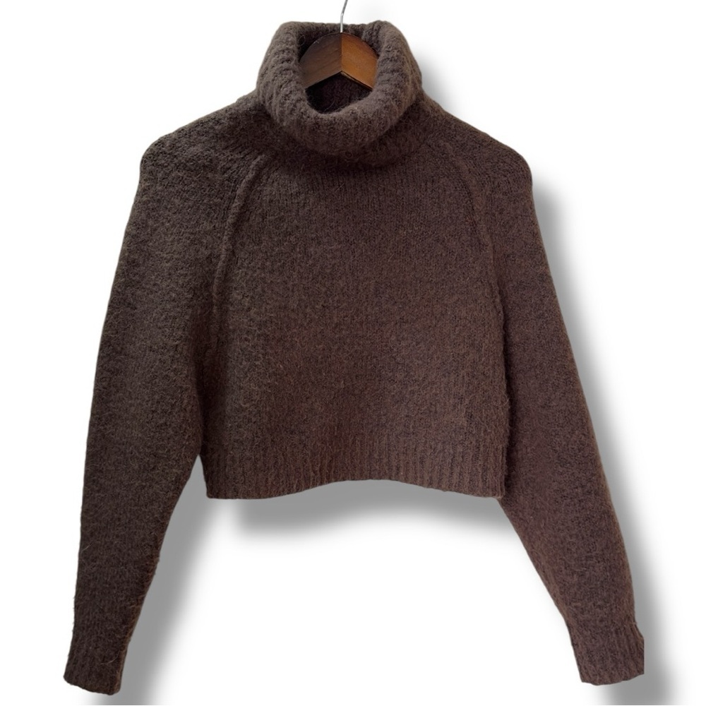ZARA | EUC Wool Blend Soft Brown Cropped Turtleneck Sweater (size S) - Picture 3 of 12